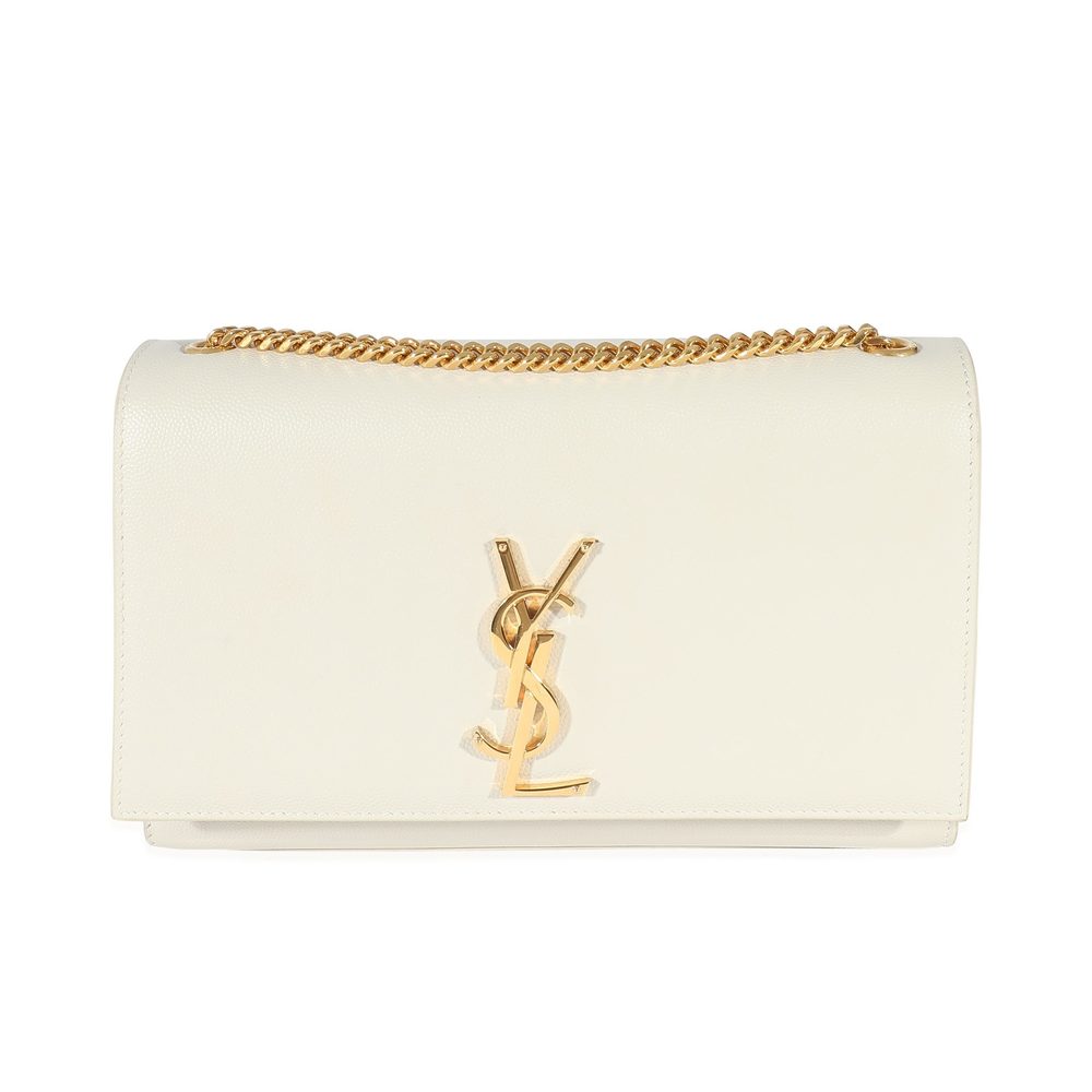 Saint Laurent Blanc Grain De Poudre Medium Monogram Kate Bag